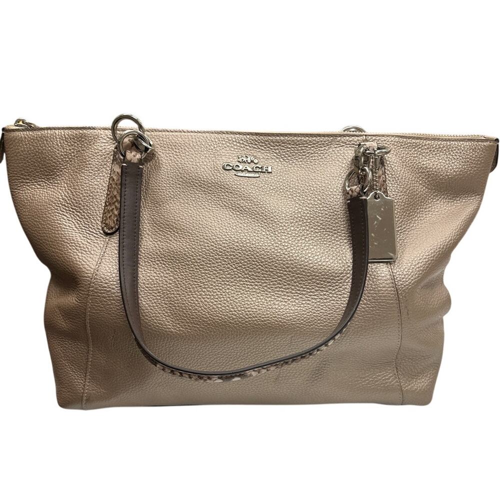 Coach Ava Tote F38878 Metallic Pebble Leather Snake Trim Zip Bag - Picture 2 of 10